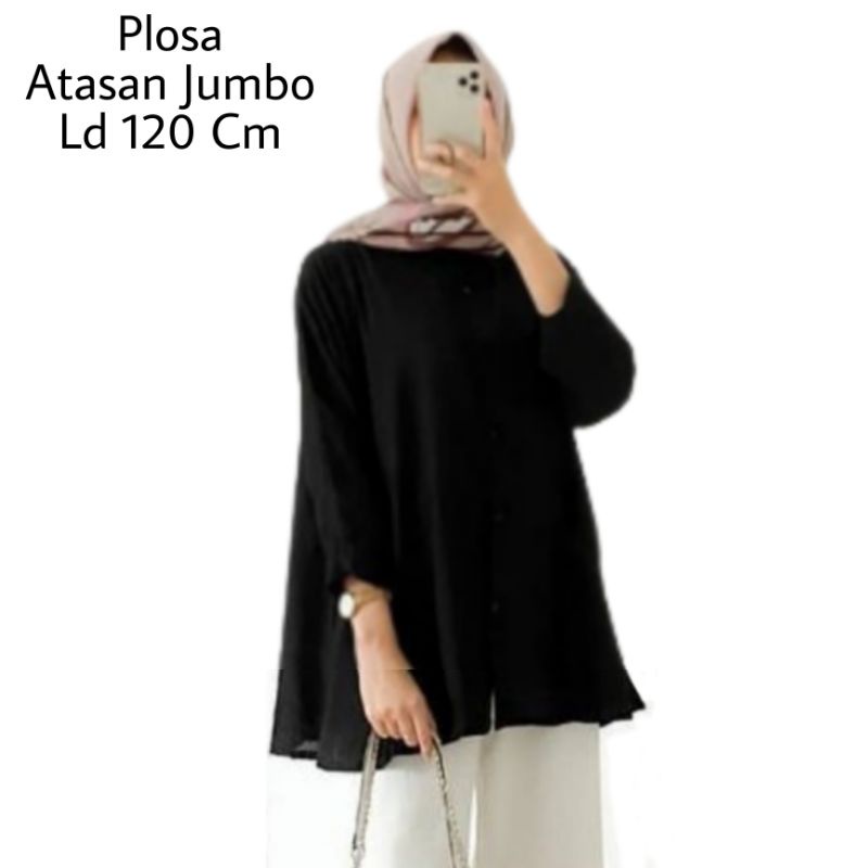 Blus Plosa Jumbo Ld 120 cm Lengan Panjang 3/4 Kerah Kemeja Bahan Moscrepe . Atasan Baju Wanita Oversize Terbaru 2023 Kekinian Blouse Dewasa Jumbo Viral