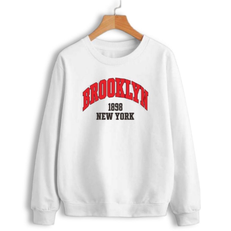 SWEATER PUTIH CREWNECK PUTIH MODEL BROOKLYN NEWYORK