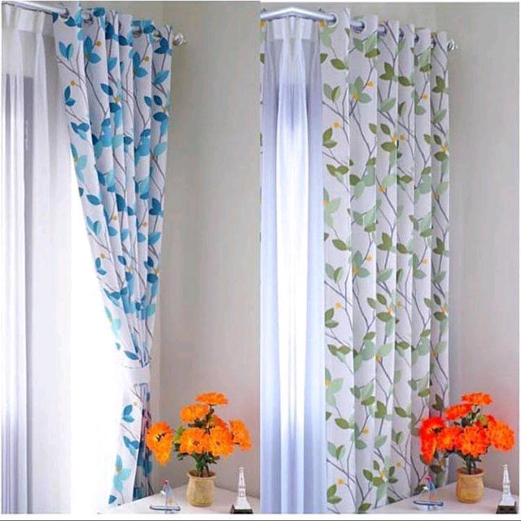 Gorden Jendela Pintu Motif Amora Hijau Gordyn Biru Hordeng Korden Gordeng Pintu Kamar Ruang Tamu Mew