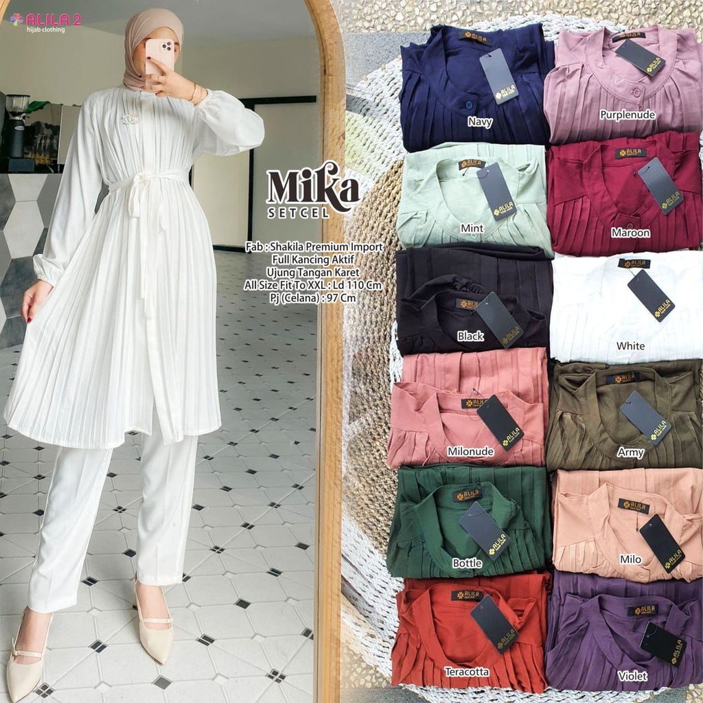 MIKA SETCEL BY ALILA SETELAN ONE SET SETCEL TUNIK PANTS JUMBO POLOS WANITA CASUAL BAHAN SHAKILA PREM