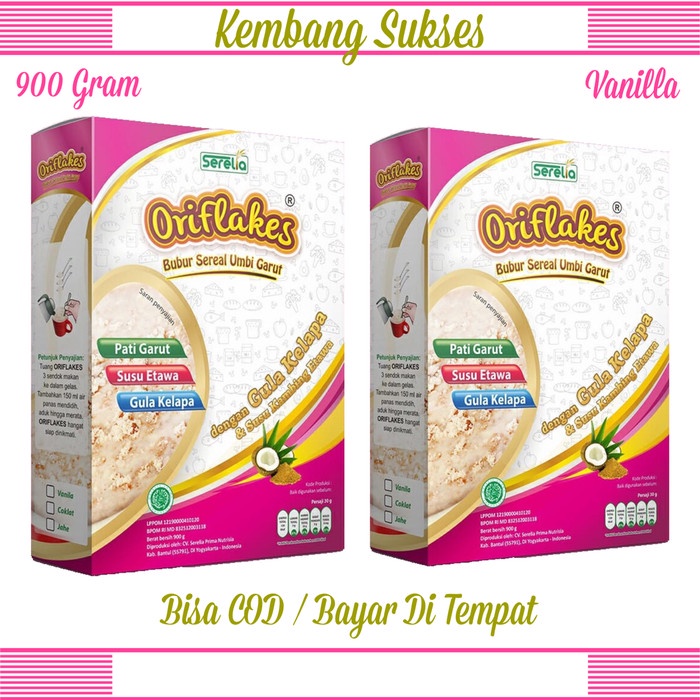

[BISA COD] Paket 2 BOX Oriflakes Asam Lambung 900 Gram Sereal Umbi Garut Maag - Vanila