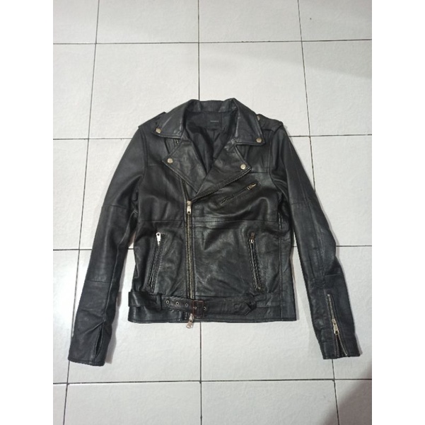 Ramones Leather Jacket, Jaket Kulit Biker Roshell not Schott Perfecto