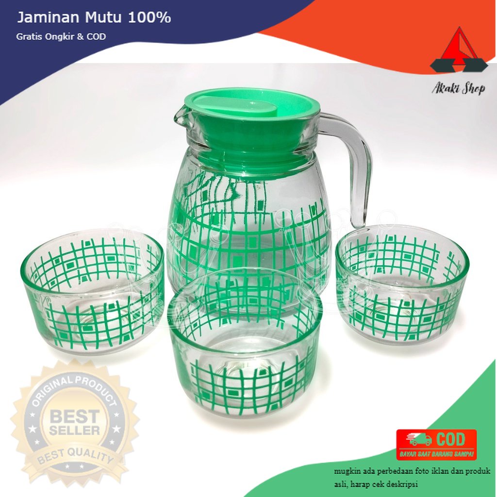 KIMGLASS LANA 4 pcs Teko Set Gelas Cangkir Beling /Tea Pot Set Jug Pitcher