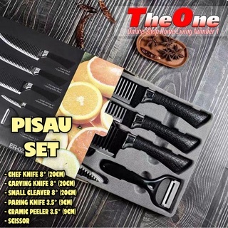 Pisau Set Dapur Stainless Tajam 6 in 1 Pisau Set Hitam Bahan Stainless Premium HIGH Quality