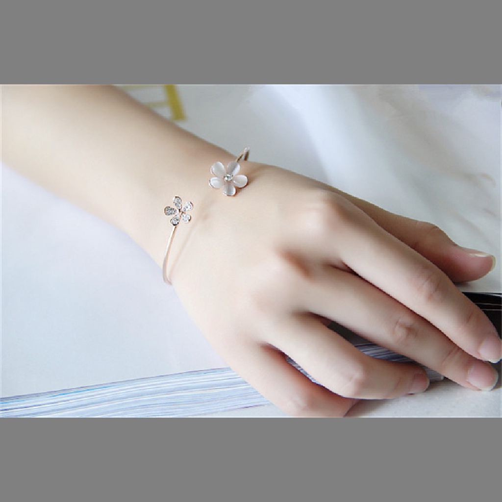 [AdornmentNo1] Fashion Wanita Bunga Kristal Lapis Emas Cuff Gelang Bangle Charm Perhiasan Hadiah [ID]