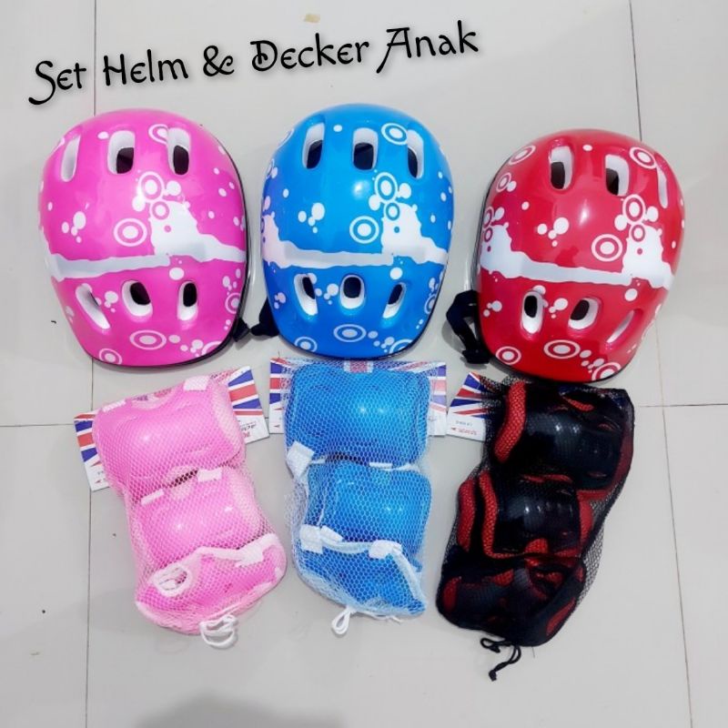 Set Helm Sepeda Sepatu Roda Anak &amp; Dekker Lutut - Deker Knee - Decker