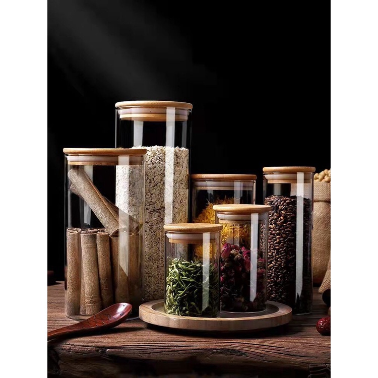 Toples Kaca Kotak Makanan Penutup Kayu