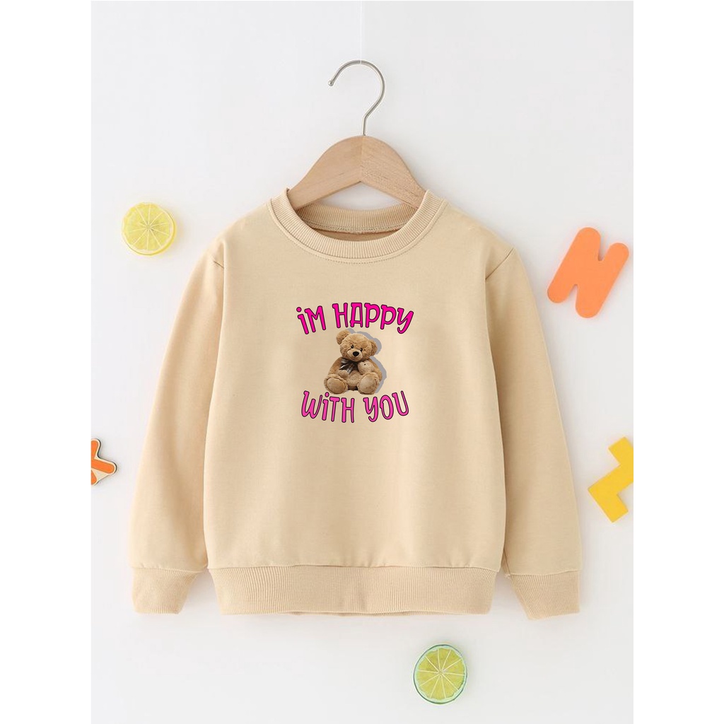Sweater Perempuan Usia 2 - 12 Tahun Crewneck IM HAPPY Switer Cewek Cowok