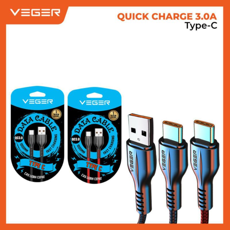 VEGER Kabel Data VG18 Type C Fast Charging 3.0A 100 cm Original