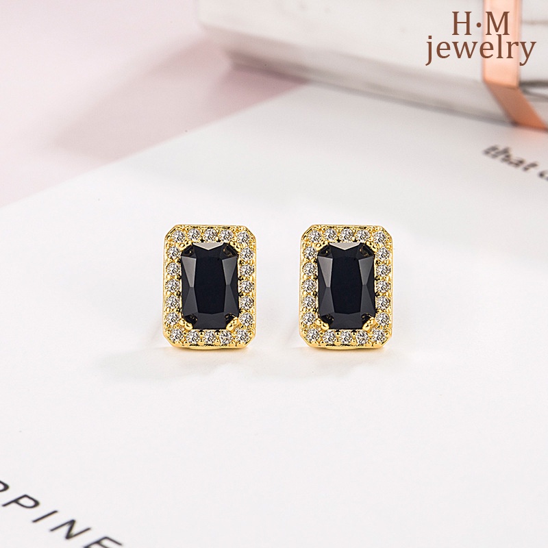 Anting Hitam AAA Zircon Square Kecil Dan Halus Ear Stud Premium Frosty Style Earrings