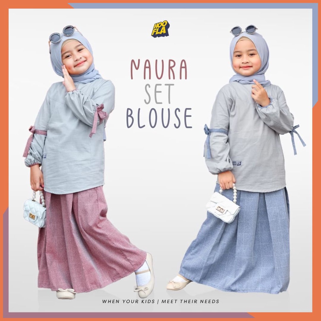 Setelan Naura Set Blouse & Rok Anak Perempuan Hoofla Kids 3-12 Tahun Baju Blus Panjang Wanita Brande