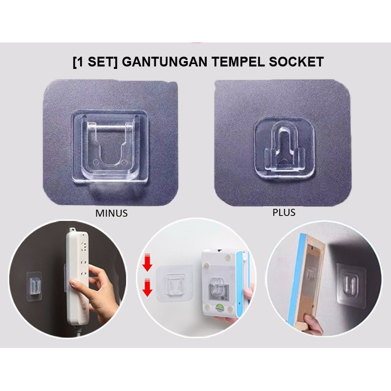 (Serba Serbi)Pengait Barang Perabot Double Tape / Gantungan Sepasang 1 Set Tempel Plus Minus Kualitas Premium