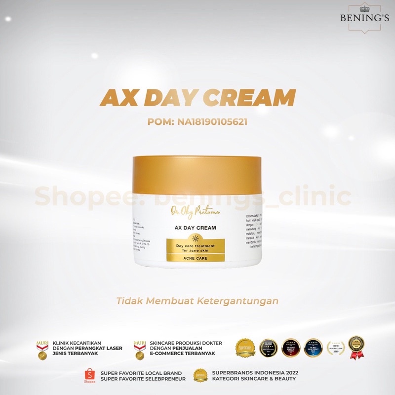 Ax Day Cream | Cream Siang Jerawat Tipe 1 by dr. Oky pratama / benings skincare / Benings clinic