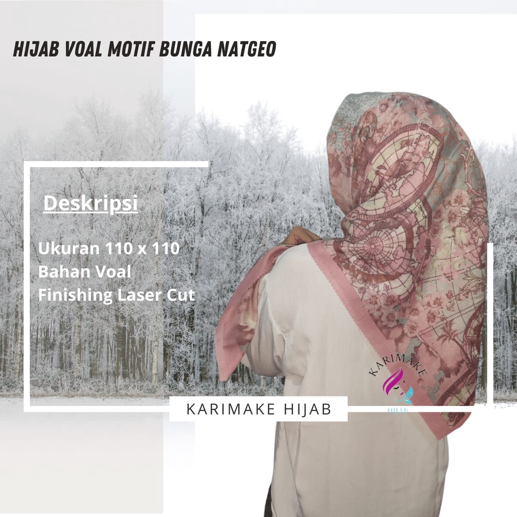 Karimake Hijab / Kerudung Segi Empat Motif NATGEO SERIES 15 WARNA