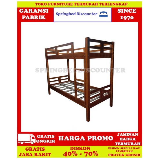 Ranjang Susun Kayu Jati Tingkat One Heart Premium 90X200 Dengan Kasur
