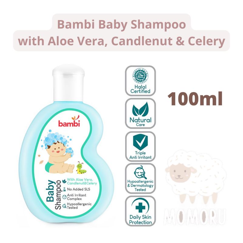 Bambi Baby Shampoo with Aloe Vera, Candlenut &amp; Celery 100ml Shampo Bayi Menebalkan Rambut Bayi