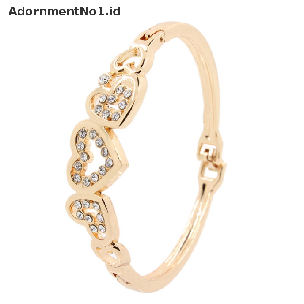 [AdornmentNo1] Hot Fashion Wanita Lady Lapis Emas Kristal Cuff Bangle Cinta Hati Pesona Gelang [ID]