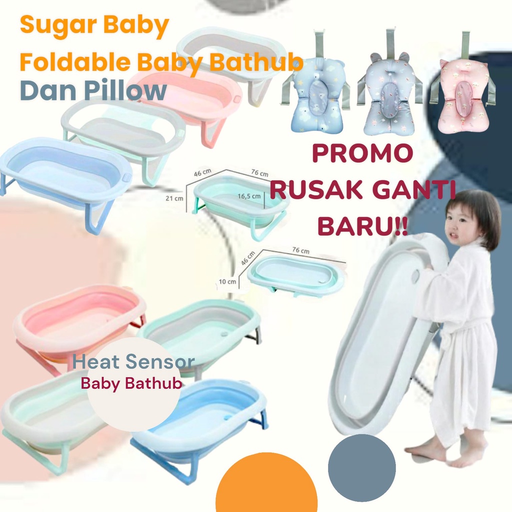 Sugar Baby Bak Mandi Bayi Foldable Baby Bathtub dengan Sensor Panas / Bantal Mandi Bayi peralatan mandi tempat mandi bayi Babu Bath Premium Gift