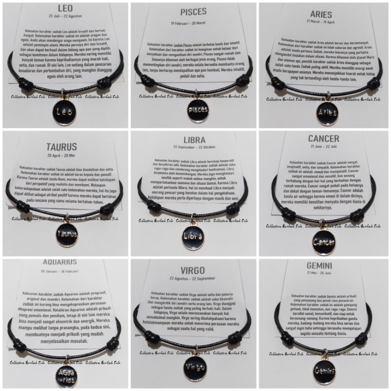 GELANG ZODIAK BINTANG TALI KOREA 1.5mm / GELANG TALI KOREA LIONTIN ZODIAK