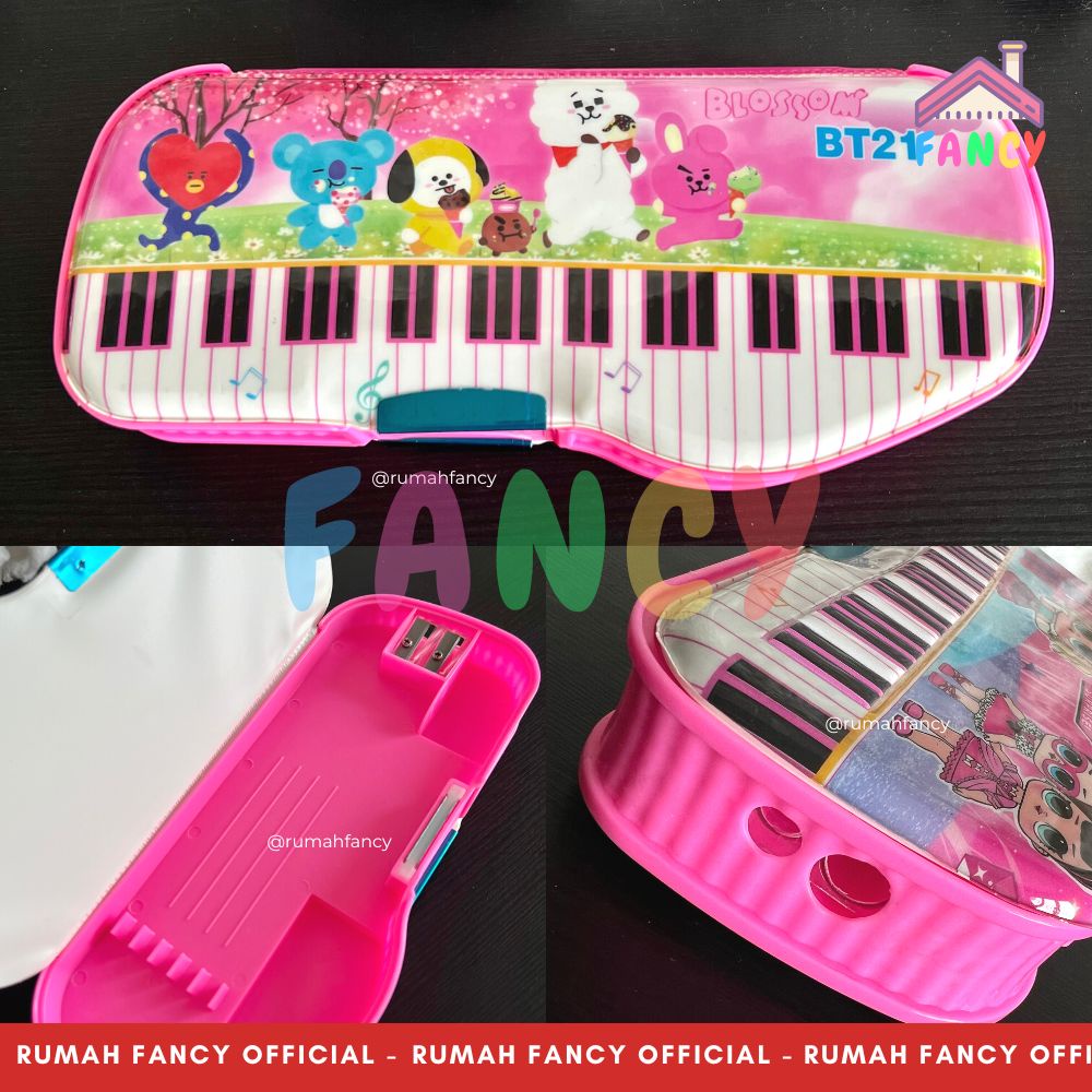 

[FREE DUS + BUBBLE] Tempat Pensil Magnet + Serutan 2 Lubang Motif Piano 0808 BT21/ LOL