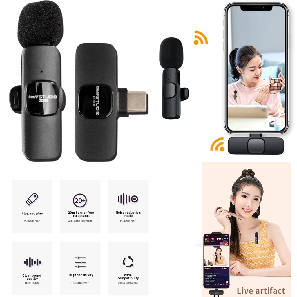 Wireless Mikrofon Mini Portabel Lavalier Lapel USB Type C LIVE STREAMING smartphone, PC, laptop, tablet