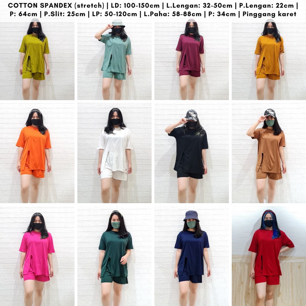 ready 4119 freya one slit short one set kaos polos bigsize oversize s-xl