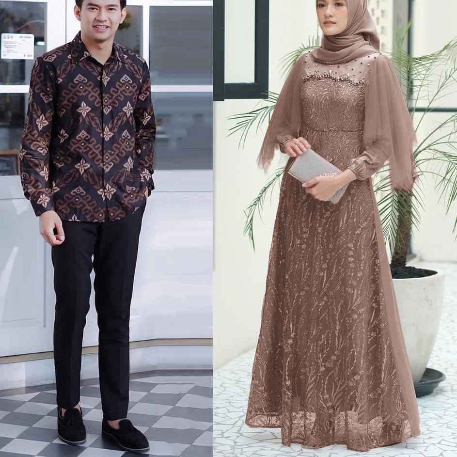 Dijamin Ori>/ Baju Batik Couple Gamis Brukat | Batik Couple Baju Tunangan - Gamis Brukat Couple - Ba