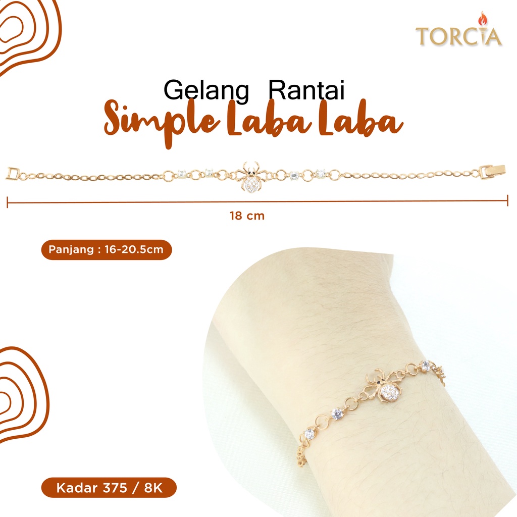 Gelang Rantai Emas Asli Simple Laba-Laba Kadar 375 Torcia