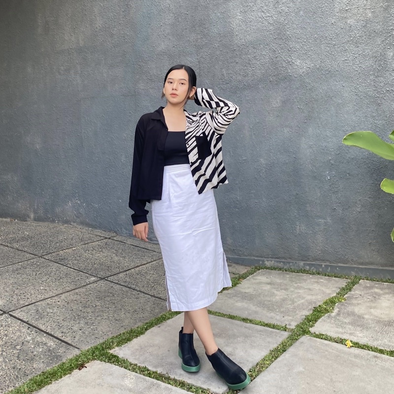 KEMEJA LONGSLEEVE TWO TONE CROP TOP / OUTER TWO TONE CROP / KEMEJA LENGAN PANJANG