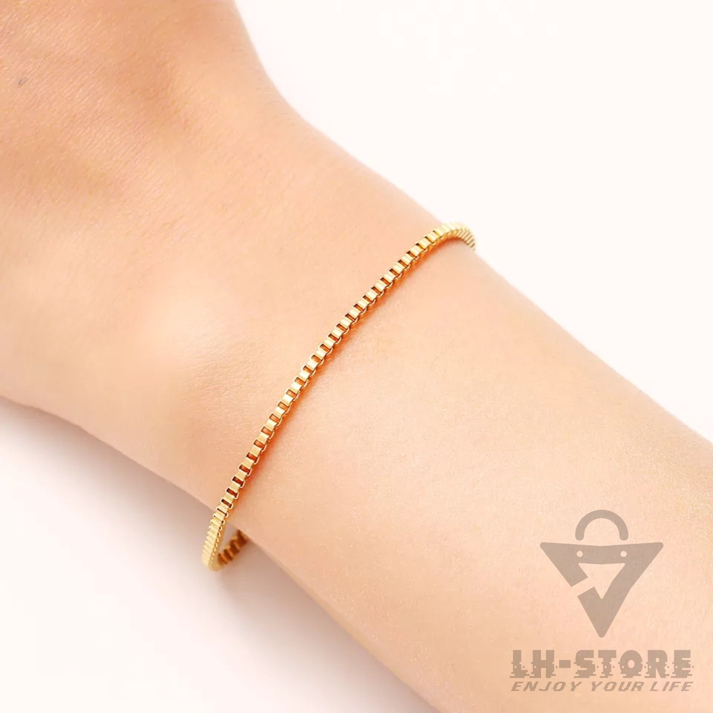 Gelang Tangan Rantai kotak Italy Emas &amp; Perak Anti karat Titanium Pria Wanita Terbaru