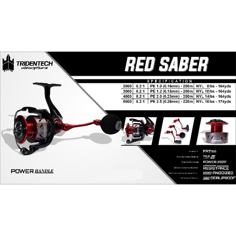 reel spinning RED SABER tridentech Japan.murah.power handle. 2000.3000.4000.5000