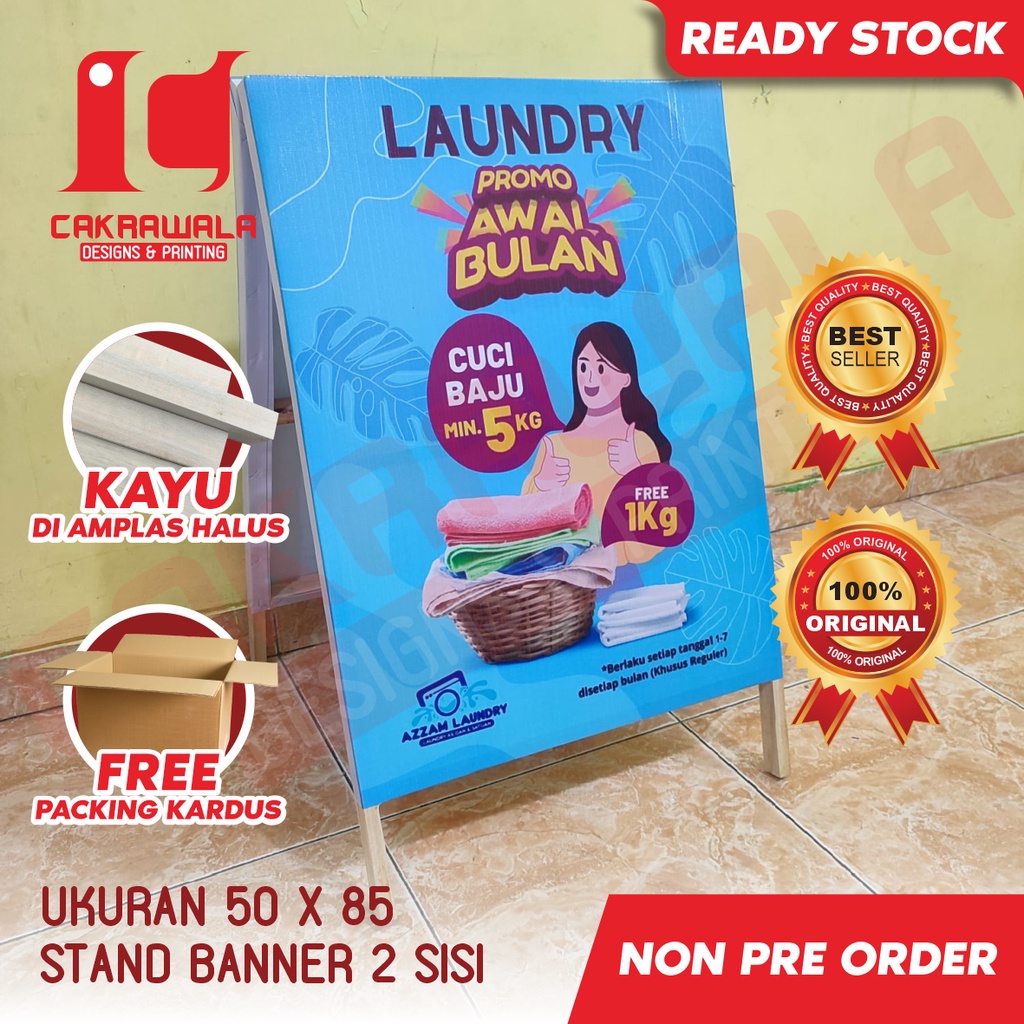 STAND BANNER KAYU UKURAN 50 X 85 - STANDING BANNER KAYU PROMO LAUNDRY - STANDING BANNER KAYU - SEGIT