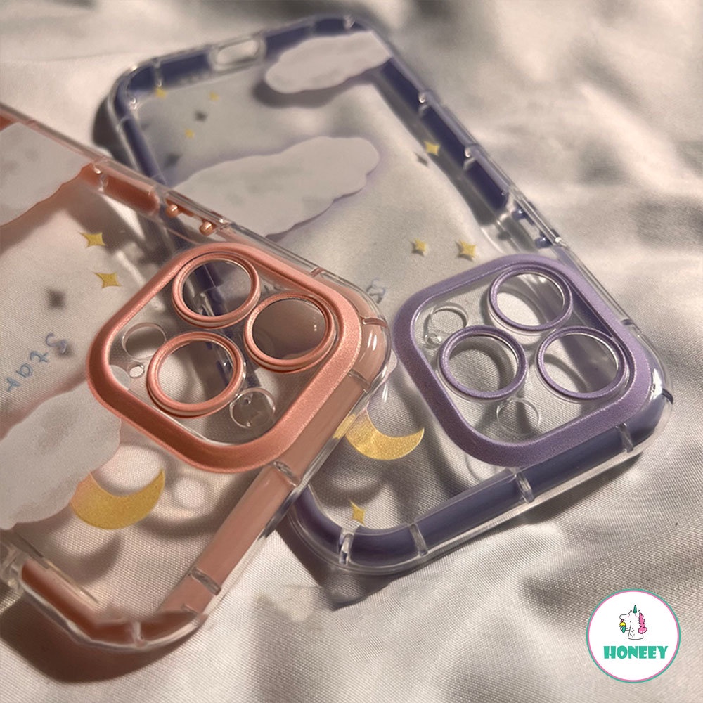 Casing Soft Case TPU Motif Awan + Bulan Luminous Untuk IPhone 11 14 12 13 Pro Max