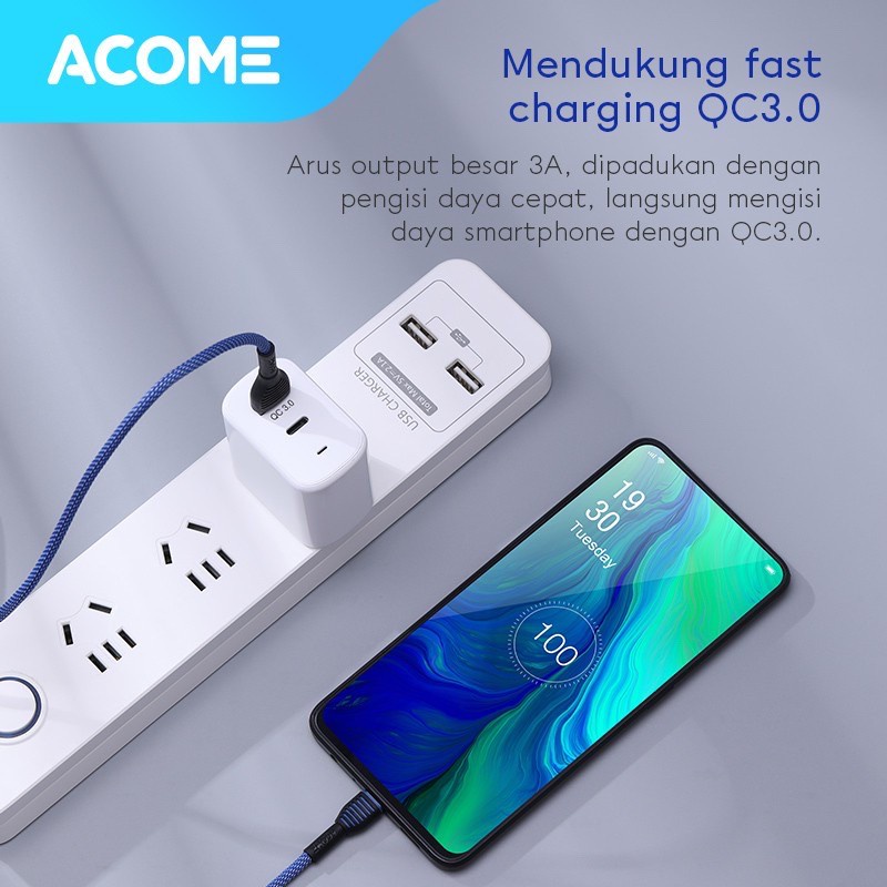 Kabel Data Type-C ACOME ASC010 Fast Charging Garansi Resmi 1 Tahun