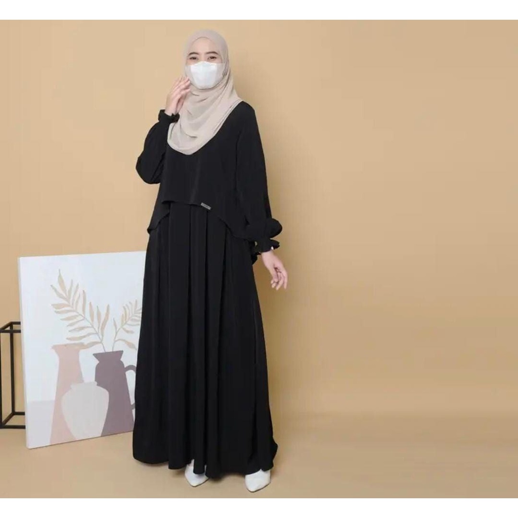 Lurie Gamis Jumbo Terbaru Crinkle Airflow Premium Dress Wanita Lengan Panjang Baju Muslim Rompi Kekinian LD 115 cm