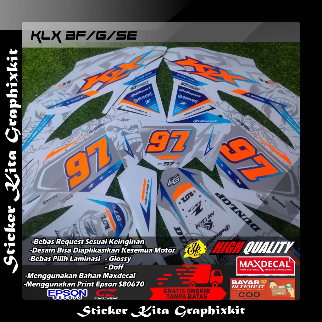 MJ 0379 DECAL STICKER FULLBODY MOTOR KLX BF/G/SE KEREN KOMBINASI ORANGE FREE COSTUM/REQUEST