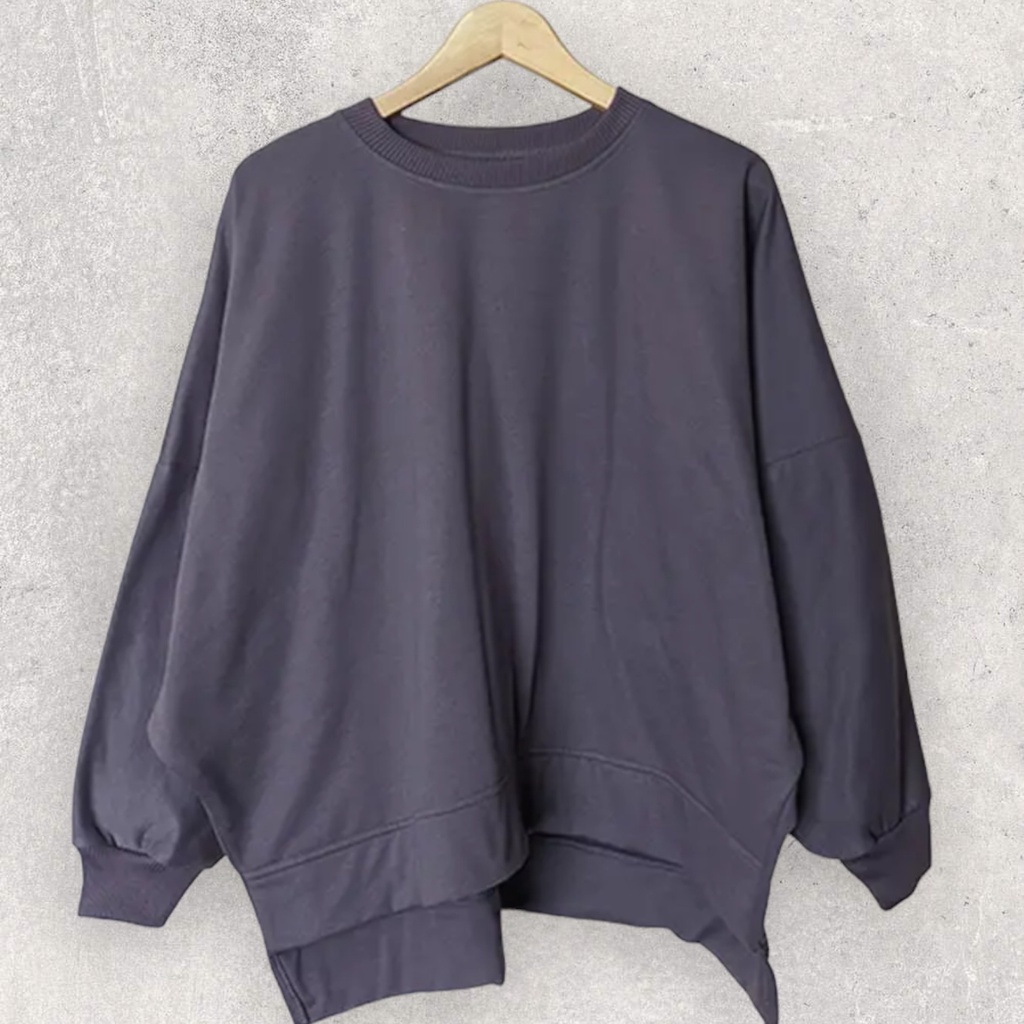 OVERSIZE SWEATER XXXL OBLONG WANITA BIG SIZE CREWNECK-CHARCOAL