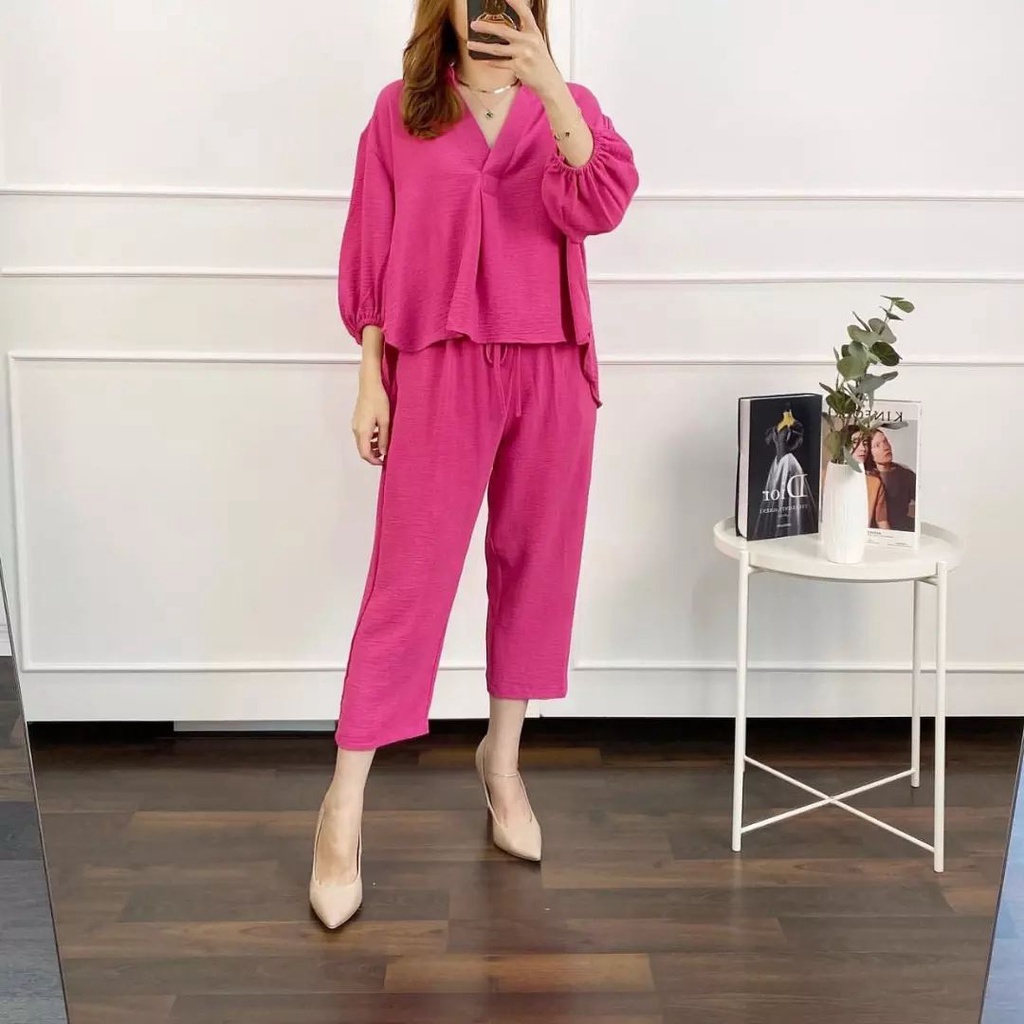 R.A - Betha One Set Stelan Cindi Cringkle Airflow Setelan Wanita Kerja Polos Basic Oversize Besar Fashion Terlaris Cindy Setcel