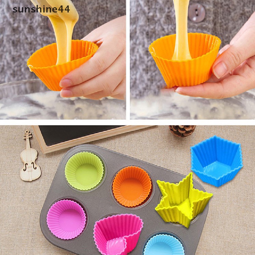 Sunshine 6 Pcs Cetakan Silikon Cupcake 6 Pcs Kue Muffin Loyang Kue Non Baking Tray.