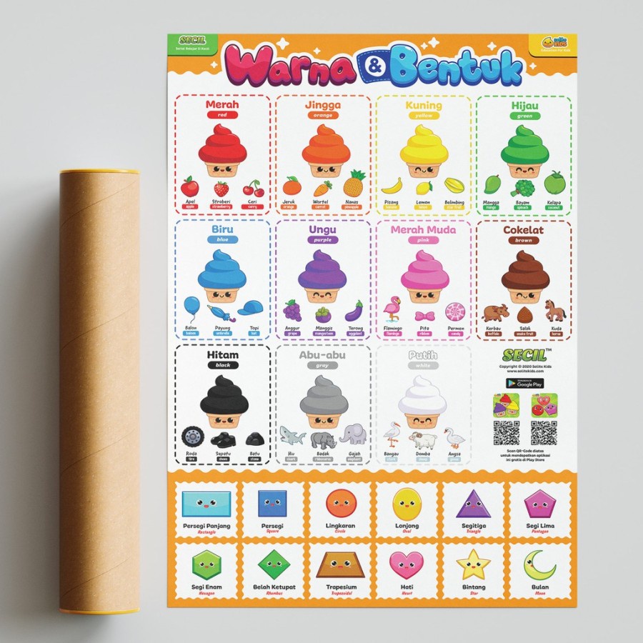 MOMBABY1 Poster Edukasi Belajar anak TK dan SD seri WARNA wipe and Clean