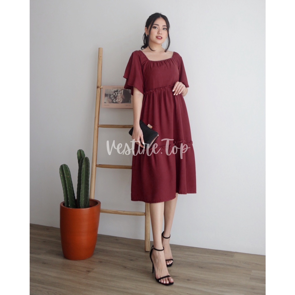 Dorinda | Baju Sabrina | Dress Sabrina Full Karet | Dress Wanita korea | Dress Pesta | Dress Jumbo |