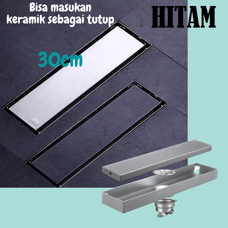 Smart Drain Tile insert Stainless Hitam 30cm / floor drain saringan Got anti banjir dan serangga Stainless SUS 304