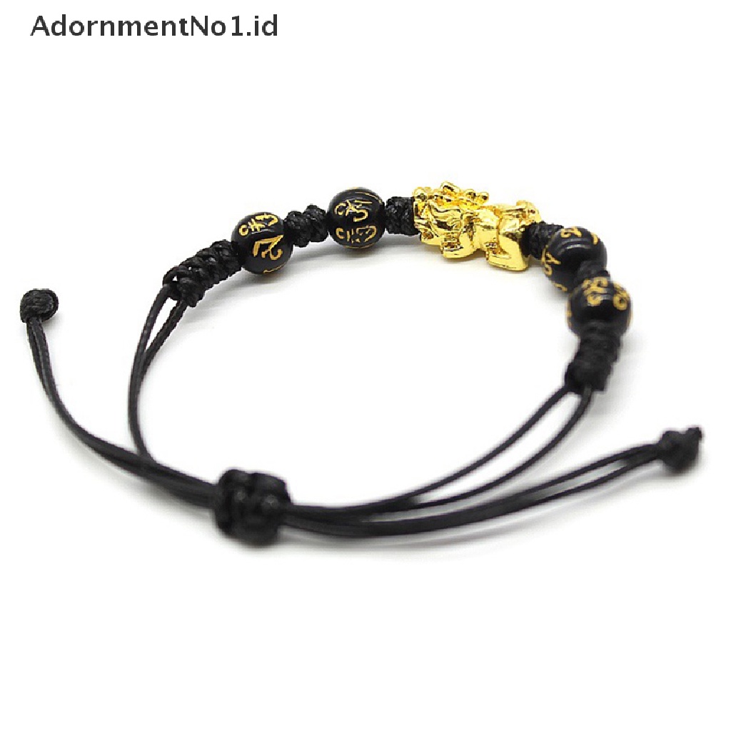 [AdornmentNo1] Unisex Feng Shui Obsidian Batu Beads Bracelet Rope Wristband Gold Kekayaan Kesehatan Kaya Keberuntungan Gelang Untuk Wanita Pria [ID]