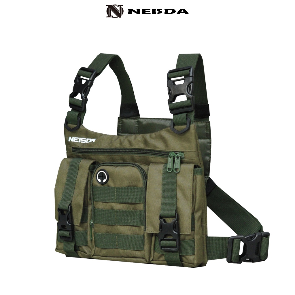 Tas dada pria tactical chest bag premium neisda three pocket cream