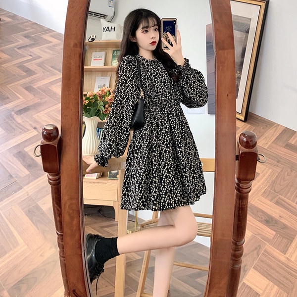 Fashion Wanita mini dress bunga elegan Gaun Lengan Panjang