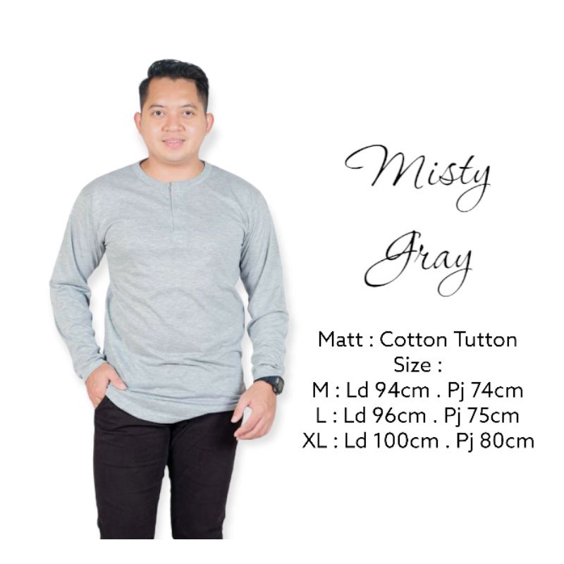 Kaos Polos Lengan Panjang Abu Misty Kurta Kombinasi Kancing