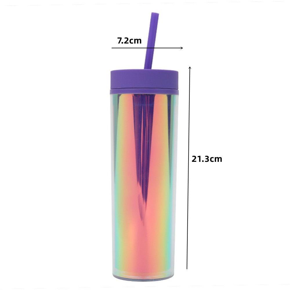 R-FLOWER Cangkir Air 480ml Hadiah Bahan Plastik Double Layer Fashionable Dengan Sedotan