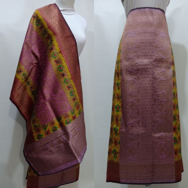 Songket Palembang Asli Motif Limar Kandang Warna Keunguan kombinasi Kristal Tembaga