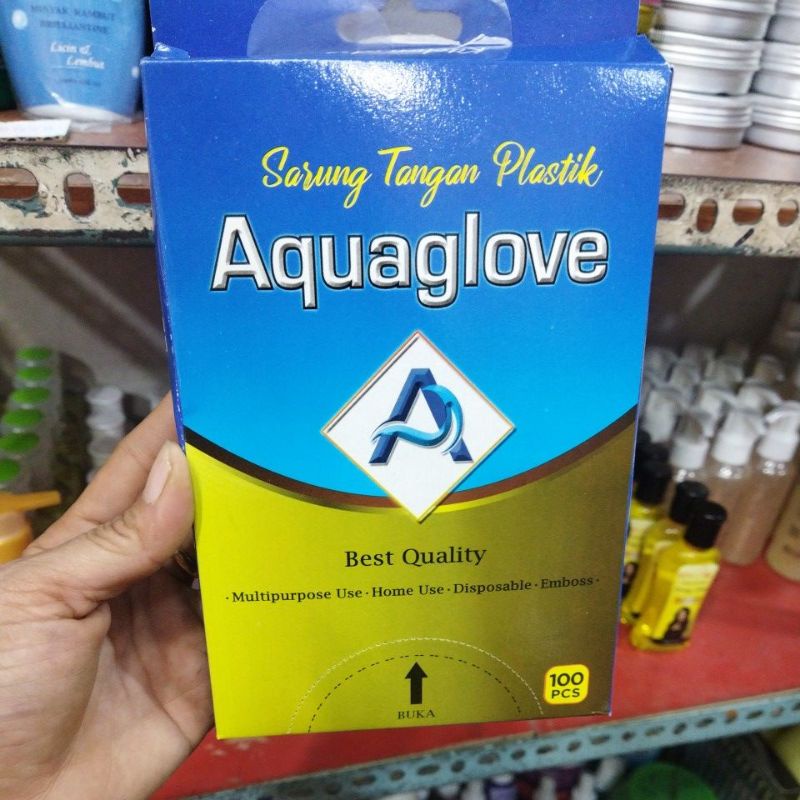 [100 PC]SARUNG TANGAN  PLASTIK || AQUAGLOVE ||SARUNG TANGAN SEKALI PAKAI || SARUNG TANGAN UNTUK CAT RAMBUT || SARUNG TANGAN STERIL