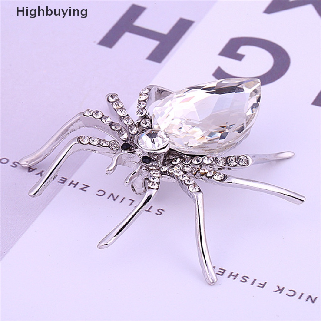 Hbid Perhiasan Bros Fashion Lapis Perak Spider Putih Elegan Kristal Brooch Pin Glory